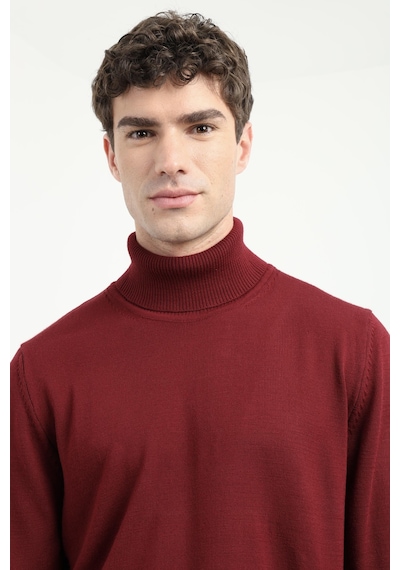 Dufy Erkek Slim Fit Yarım Balıkçı Yaka Bordo Triko-18508