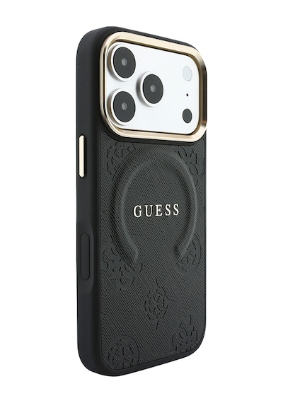 Apple iPhone Uyumlu 18 Pro Max Kılıf Guess Lisanslı M-safeli Yazı Logolu C-magnet Pu Deri Peony Kapak Siyah