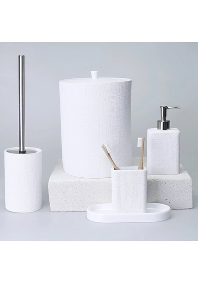 By Selim Linen Beyaz 5 Parça Polyester Banyo Seti Beyaz