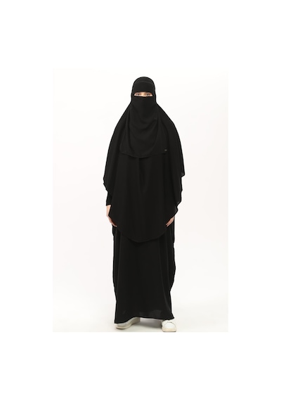 Altobeh Sultanbaş Nikaplı Çarşaf Cilbab Khimar Abaya Kolu Lastikli Hakim Yaka Peçeli Ferace Medine İpek Siyah S-m Siyah