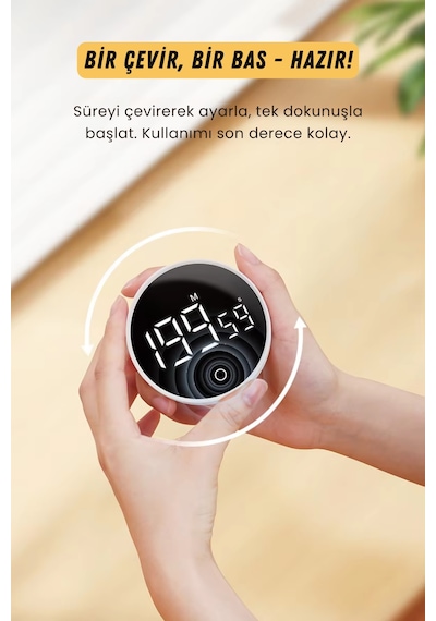 GWORKE Rt-1 Mıknatıslı Zamanlayıcı, Mutfak Kronometresi, Pomodoro, Öğrenci Ders Çalışma Saati - Siyah