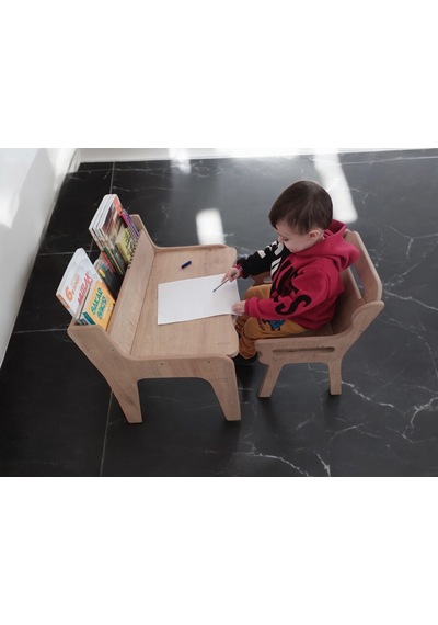 Mukotoys Montessori Çocuk Etkinlik Masa Sandalye Seti 2-10 Yaş İç ceviz