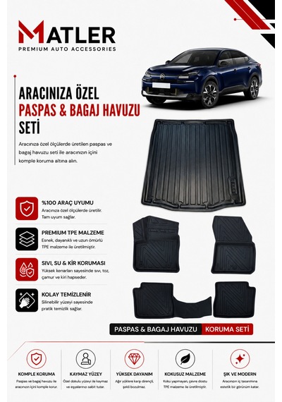 Citroen C4x Elektrikli 2023 Model 4d Ekstra Havuzlu Paspas Ve Bagaj Havuzu Set