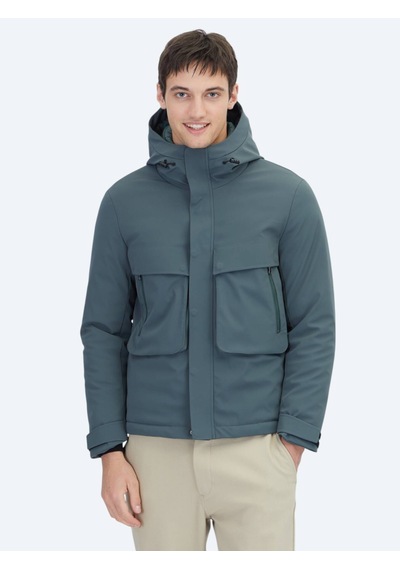 Kip Haki Regular Fit Kapüşonlu Casual Dokuma Mont