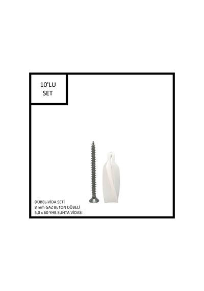 Dübel-vida Seti, Gaz Beton Ytong Dübeli 8 Mm, 5,0x60 Yhb Sunta Vidası, 10 Adet