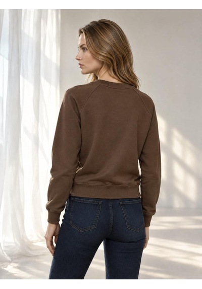 Nealirsanall.com Kadın Bisiklet Yaka Raglan Kol Basic Crop Sweatshirt Kahverengi