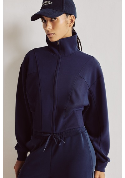 Defacto Standart Fit Dik Yaka Fermuarlı Crop Modal Basic Hırka H4538ax26auın187 İndigo-ın187