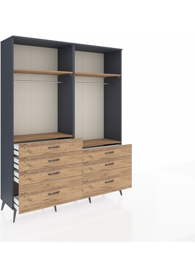 Hyperion Gardrop 4 Raflı 7 Çekmeceli 2 Askılı 176x44x221 Antrasit-çam Çam Hyperion Gardrop 4 Raflı 7 Çekmeceli 2 Askılı 176x44x221 Antrasit-çam Çam