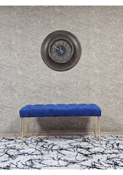 Zafir Gold Tel Ayaklı 90 Cm Puf Bench - Puf - Bench - Kasalı Oturak - Oturak - Yatak Ucu Puf Mavi