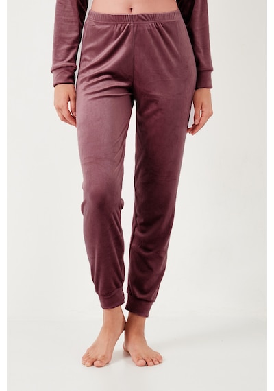 Lela Standart Fit Bisiklet Yaka Yumuşak Kadife Bayan Pijama Takımı 6094201 Pudra