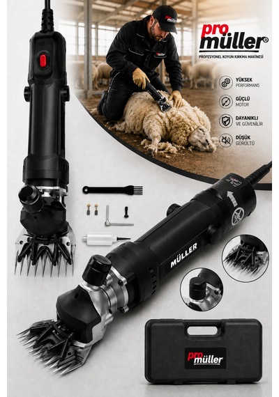 Pro Müller Pro W-shear Çelik Şanzumanlı Bakır Sargılı Isınmaz Motor Çift Soğutmalı Sistem Koyun Kırkma Makinesi