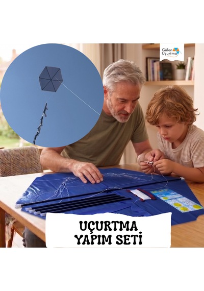 Uçurtma Yapım Seti / Naylon Altıgen / Plastik Çıtalı / Lacivert
