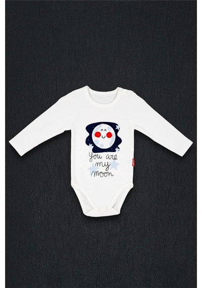 Adisia Unisex Bebek Beyaz Gülen Ay Alttan Çıtçıtlı Zıbın Beyaz