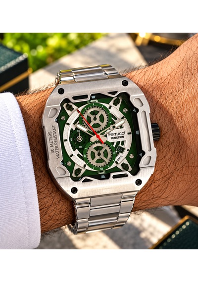 Ferrucci Fc26088 Kare Kadran Fonksiyonları Aktif Takvimli 45 Mm Kasa Çap Erkek Kol Saati Gümüş