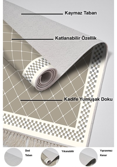 Dekoreko Kaymaz Taban Djt 3 Lü Banyo Paspas Takımı Trend Karışık Modern 603m Bej
