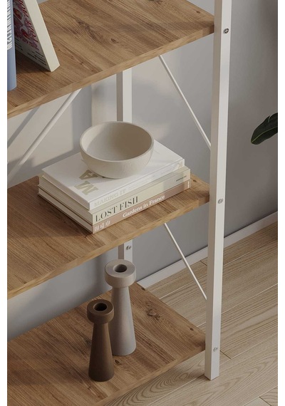 Dört Katli Çok Amaçli Rafli Kitaplik Beyaz Profil Çam Sunta 60x24x115 Cm Mtl020 Beyaz-çam
