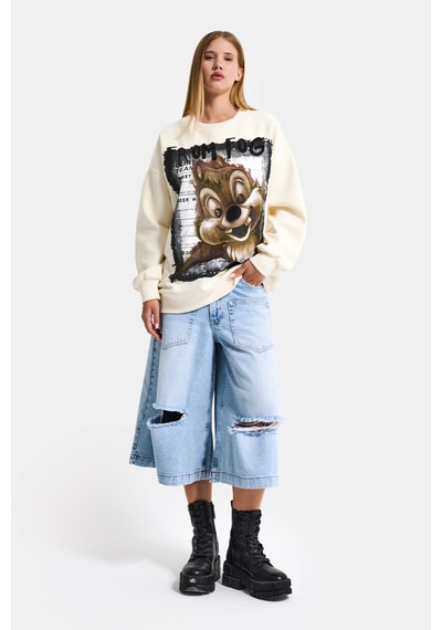 Itsbasic Kadın Ekru W5 Oversize Baskılı %100 Koton Organik Kumaş Sweatshirt