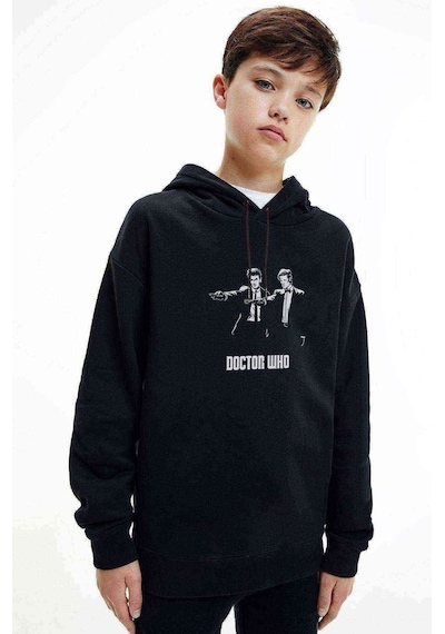 Tshirthane Doctor Who Two Man Baskılı Unisex Çocuk Kapüşonlu Siyah Sweat