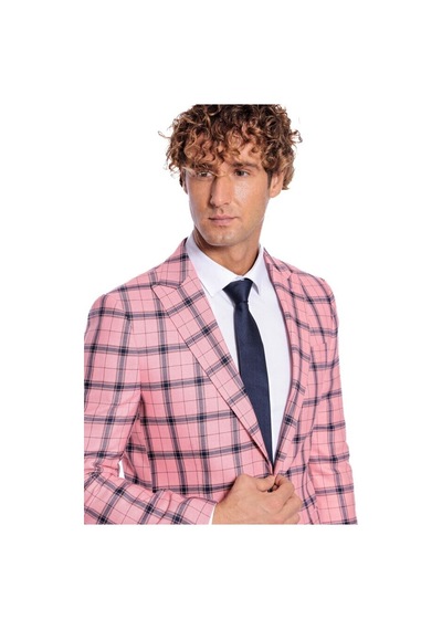 Wessi Ekose Desenli Slim Fit Pembe Erkek Ceket 001