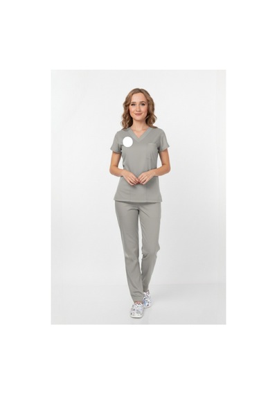 Unisex Gri Yeni Yönetmeliğe Uygun Armalı Teknik Hizmetler Scrubs Üniforma Takımı Neutral Gray Gri Gri