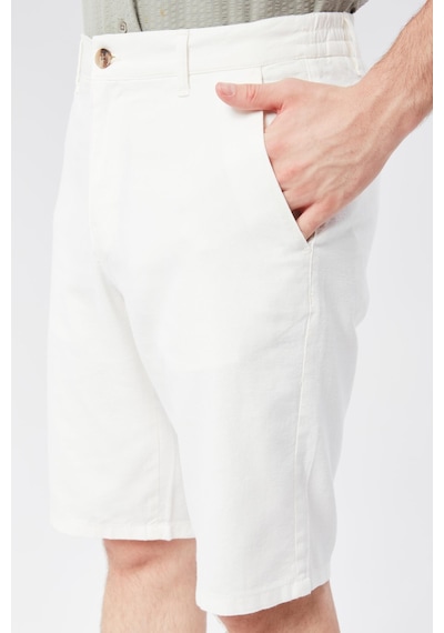 Braccas Erkek Beli Yarım Lastikli Keten Pamuk Karışımlı Slim Fit Şort Ekru Ekru
