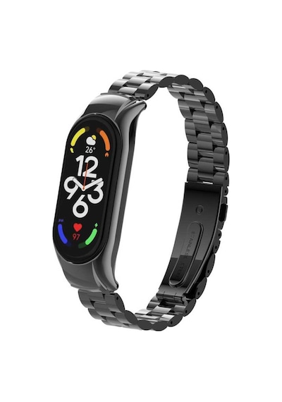 Ekılıf - Xiaomi Mi Band 7 Uyumlu - Kordon Metal Kordon Krd-04 - Siyah