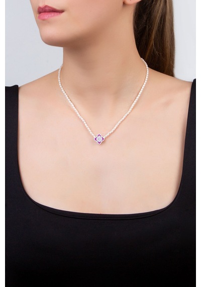 Pembe Yonca 18 Ayar Beyaz Altın Kaplama Gümüş Charm