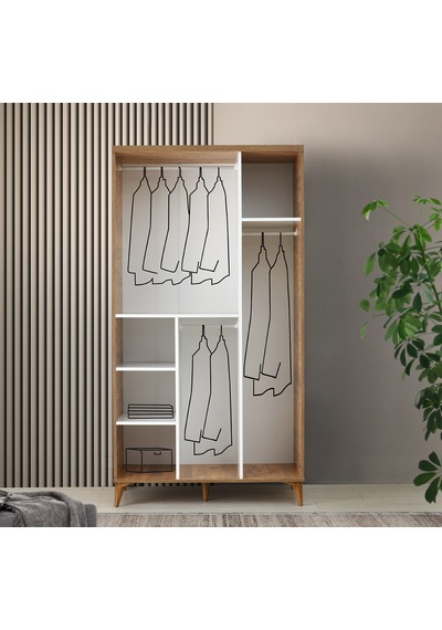 GuneyStore Sport 3 Kapaklı Komple MDF Atlantik Çam-Beyaz Gardırop