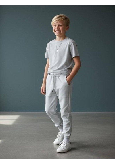 Zekids Erkek Çocuk Pamuklu Beli Paçası Lastikli Eşofman Alt-16637 Gri