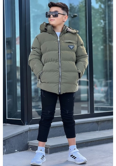 Pina Kids Erkek Çocuk Çıkarılabilir Kapüşonlu Su Geçirmez Nova Kışlık Mont Km4012 Haki