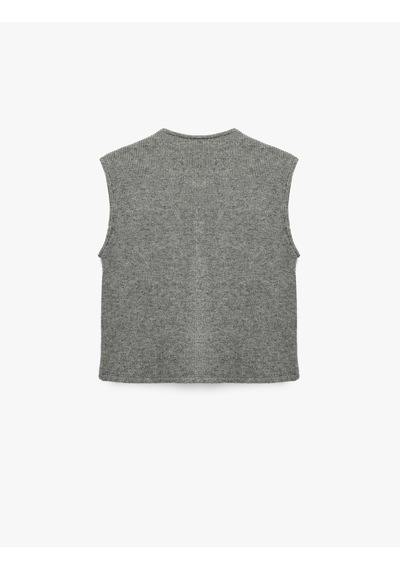 Koton Slim Fit Kolsuz Bisiklet Yaka Düğmeli Hırka Gri Melanj 6wak30053ek Gri Melanj