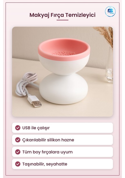 Makyaj Fırça Temizleme Makinesi Usb Silikon Hazneli Taşınabilir K
