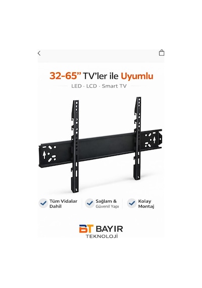 Bayırtech Tüm Markalarla Uyumlu Tv Televizyon Duvar Asma Aparatı 35- 43-49-50-55-60-65 '' Uyumlu