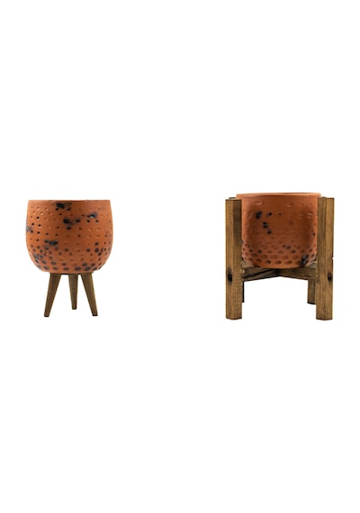 Bitki Tasarımı Ev Dekorasyon Siyah Nokta Desenli Terakota Toprak Saksı Saksılık Salon Çiçeklik İkili Set 3 Ayaklı, 4 Ayaklı 12 CM