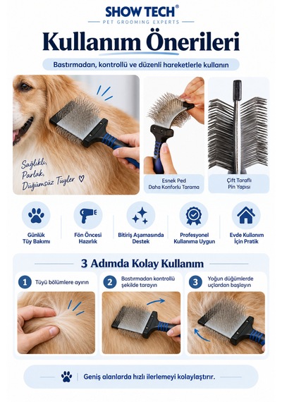 Showtech Twin-flex Esnek Pedli Çift Taraflı Kedi & Köpek Tarama Fırçası Büyük