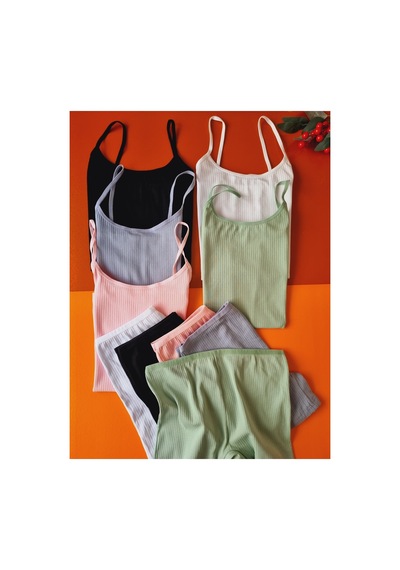 Demirsa Boutique Fitilli Pamuklu Ribana İp Askılı 5'li Kadın Atlet Ve Külot-şort Takım Pembe Mavi Yeşil Siyah Beyaz Çok Renkli Demirsa Boutique Fitilli Pamuklu Ribana İp Askılı 5'li Kadın Atlet Ve Külot-şort Takım Pembe Mavi Yeşil Siyah Beyaz Çok Renkli