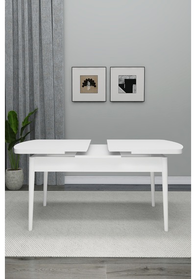 Renlife Yemek Masası Mdf Beyaz Mutfak Masası Ahşap Metal Ayaklı Ren Sersi Beyaz Mdf