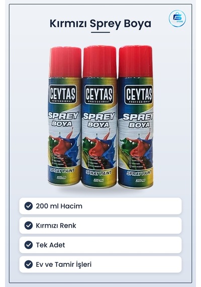 Kırmızı Sprey Boya 200 Ml Tek Adet Ev Ve Tamir İşleri İçin Renkli