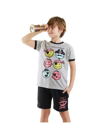 Denokids Pirate Erkek Çocuk T-shirt Şort Takım Renkli Çok Renkli