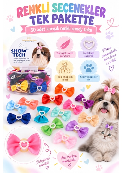 Showtech Candy Lastikli Kedi Köpek Tokası 50 Adetli Paket