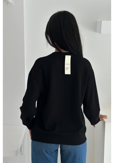 Femelle Siyah Modal Kumaş Basic Sweatshirt