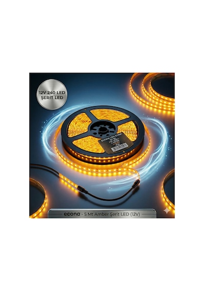 12v 240 Çip Şerit Led Amber 5 Mt Turuncu