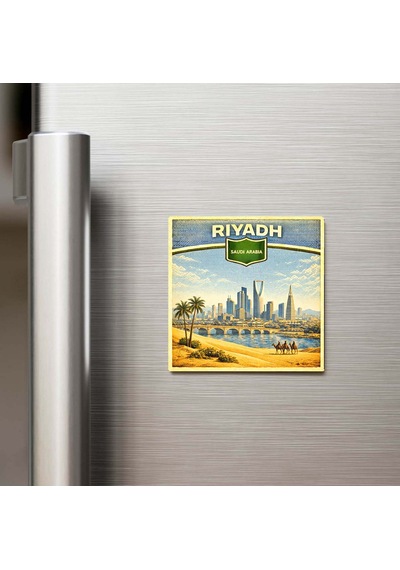 Retro Suudi Arabistan Riyad Şehri Temalı Vintage Buzdolap Magneti 9x9 Cm