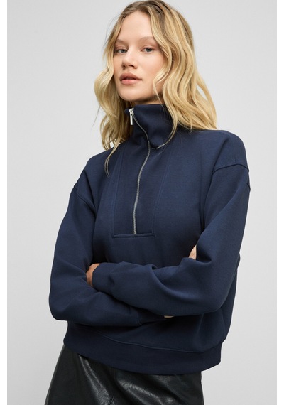 Grimelange Endora Kadın Yumuşak Polarlı Kumaşlı Yakası Fermuarlı Regular Lacivert Sweatshirt Lacivert