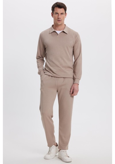 Tudors Erkek Relax Fit Rahat Kesim Polo V Yaka Vizon Sweatshirt-41924 Vizon