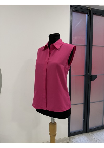 Pera Moda Sıfır Kol Mevsimlik Poplin Gömlek Fuşya