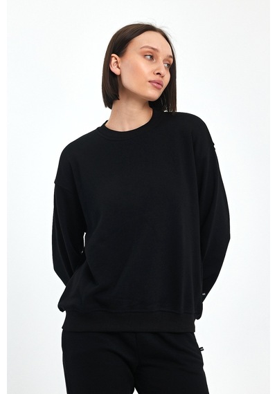 Odda Bisiklet Yaka İnce Sweatshirt Siyah