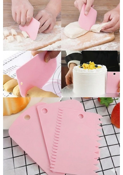 3'lü Set Hamur Doğrayıcı Ve Pasta Şekillendirici Kazıyıcı Set Çok Renkli
