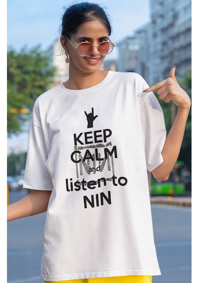 Nin Rock Metal Müzik Grubu Baskılı Unisex Oversize Tişört Beyaz