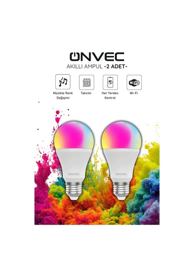 Onvec Wifi+Bluetooth Destekli 9w Rgb 2 Adet Akıllı Ampul Tuya Rgb